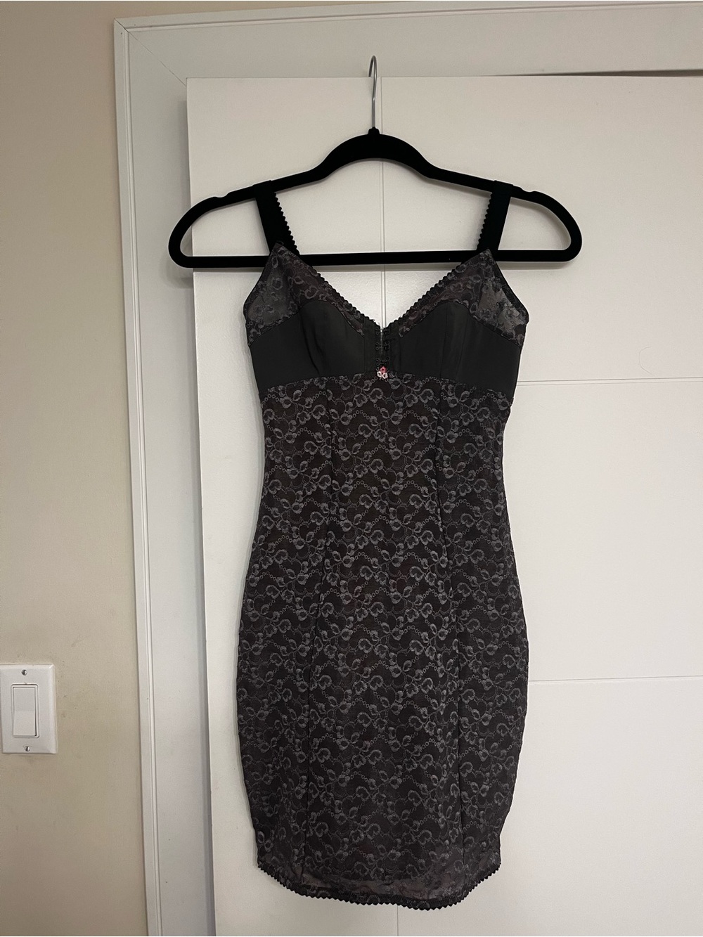 Black Lace Slip with Floral Lace Overlay
